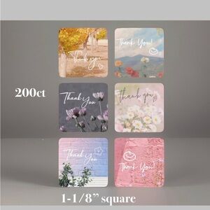 Thank You Design Stickers 200ct~ 1-1/8” square Design ~ NEW~